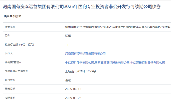太原股票配资 河南资本集团拟发行11亿元可续期公司债，获上交所通过