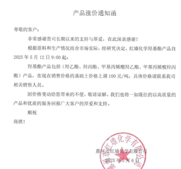 金股配资网中心官网 红墙股份羟基酯产品提价，股价异动